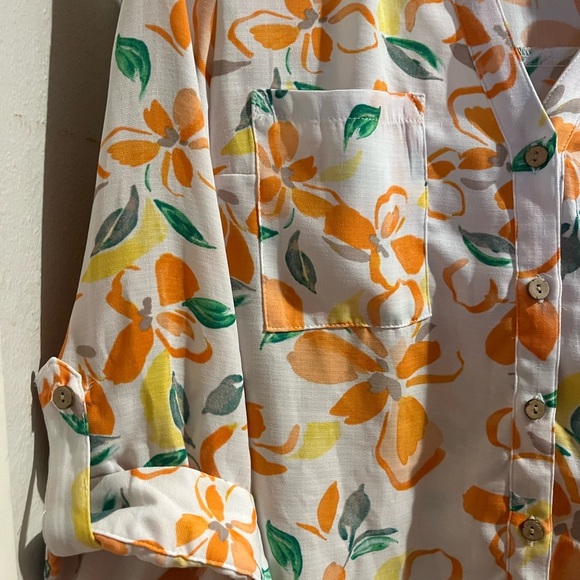 BCX Orange and Green Floral Button-Down Shirt - Picture 3 of 8